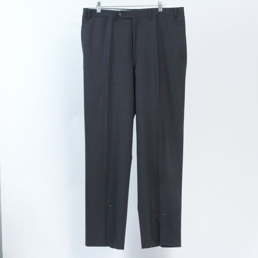 Canali Mens 34W Charcoal Gray Stretch Flat Front Wool Dress Trousers Tailored
